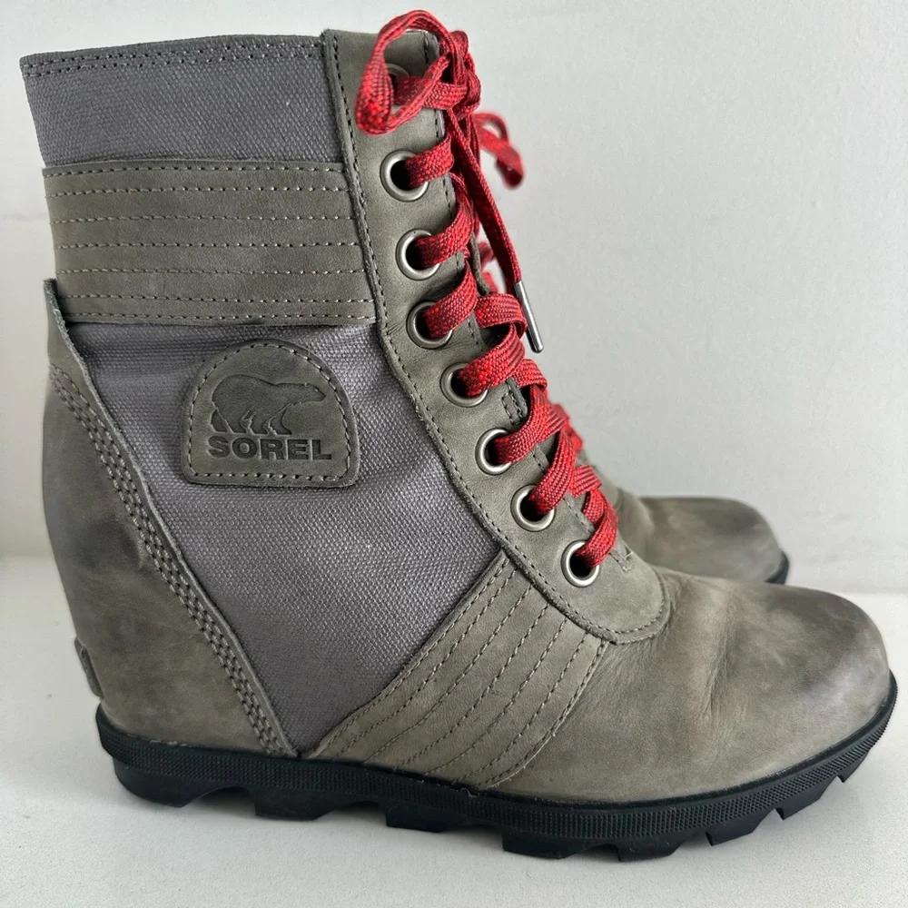 Sorel Lexie Boots Women's Size 8 Wedge Ankle Lace Up Boots Gray - Picture 1 of 8